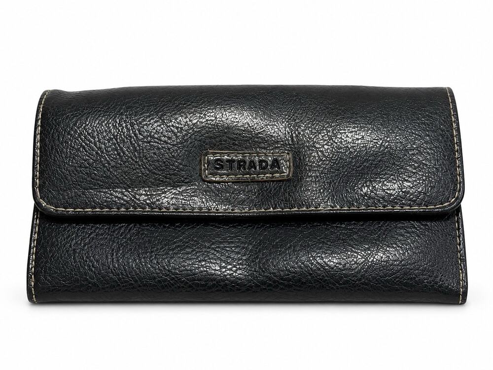 Strada Women’s Black Long Wallet Snap Closure Zip Coin Pocket Organizer
